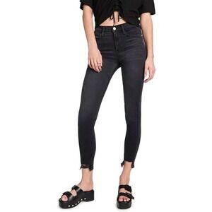 Frame Le High Skinny Washed Black Raw Hem‎ Jeans Capsule Goth Rockstar Sz 25